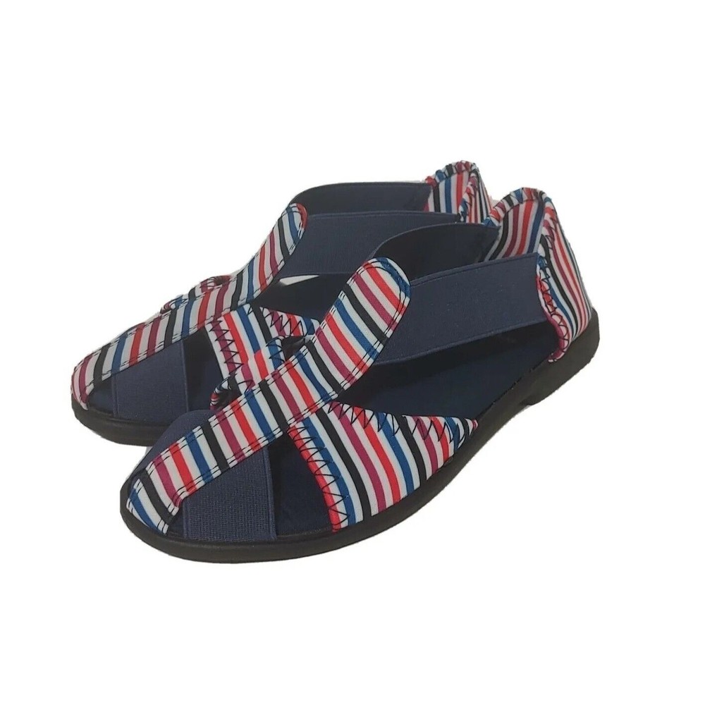 Women's Fisherman Sandals 7W Berry Stripe Navy Spandex Comfort Strappy Shoes